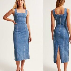 Abercrombie and Fitch Womens Denim Column Midi Dress Square Neck size SP